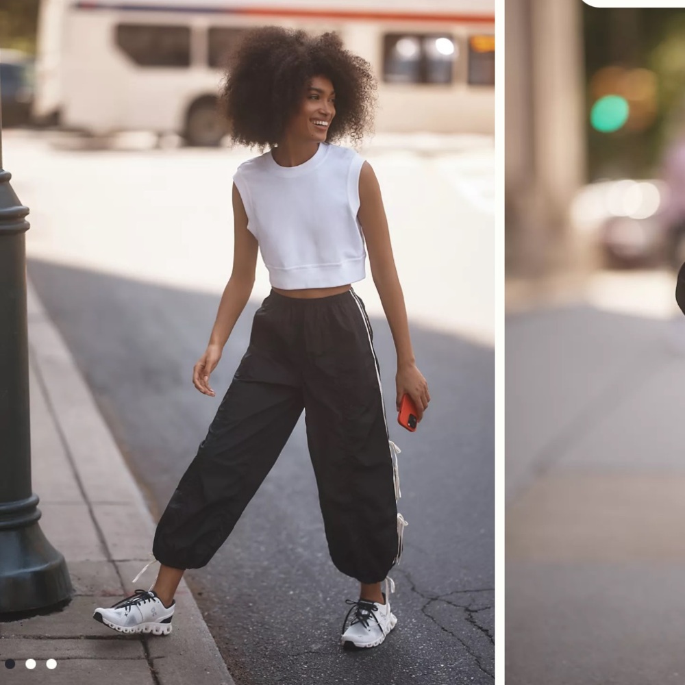 Anthropologie Red Joggers with White Bows and Stripes - Picture 2 of 5
